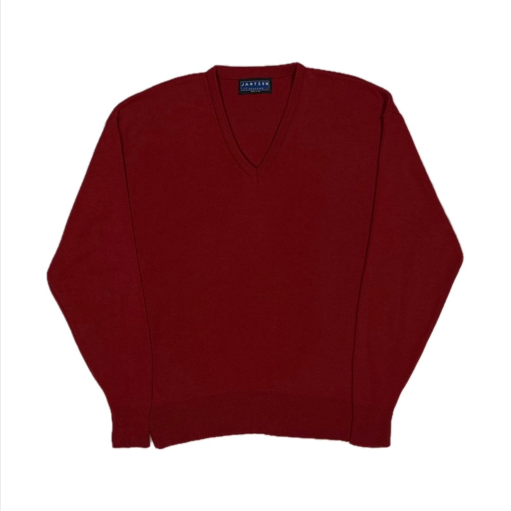 Vintage 80s Jantzen Classics Made in USA red acrylic knit v neck sweater mens XL